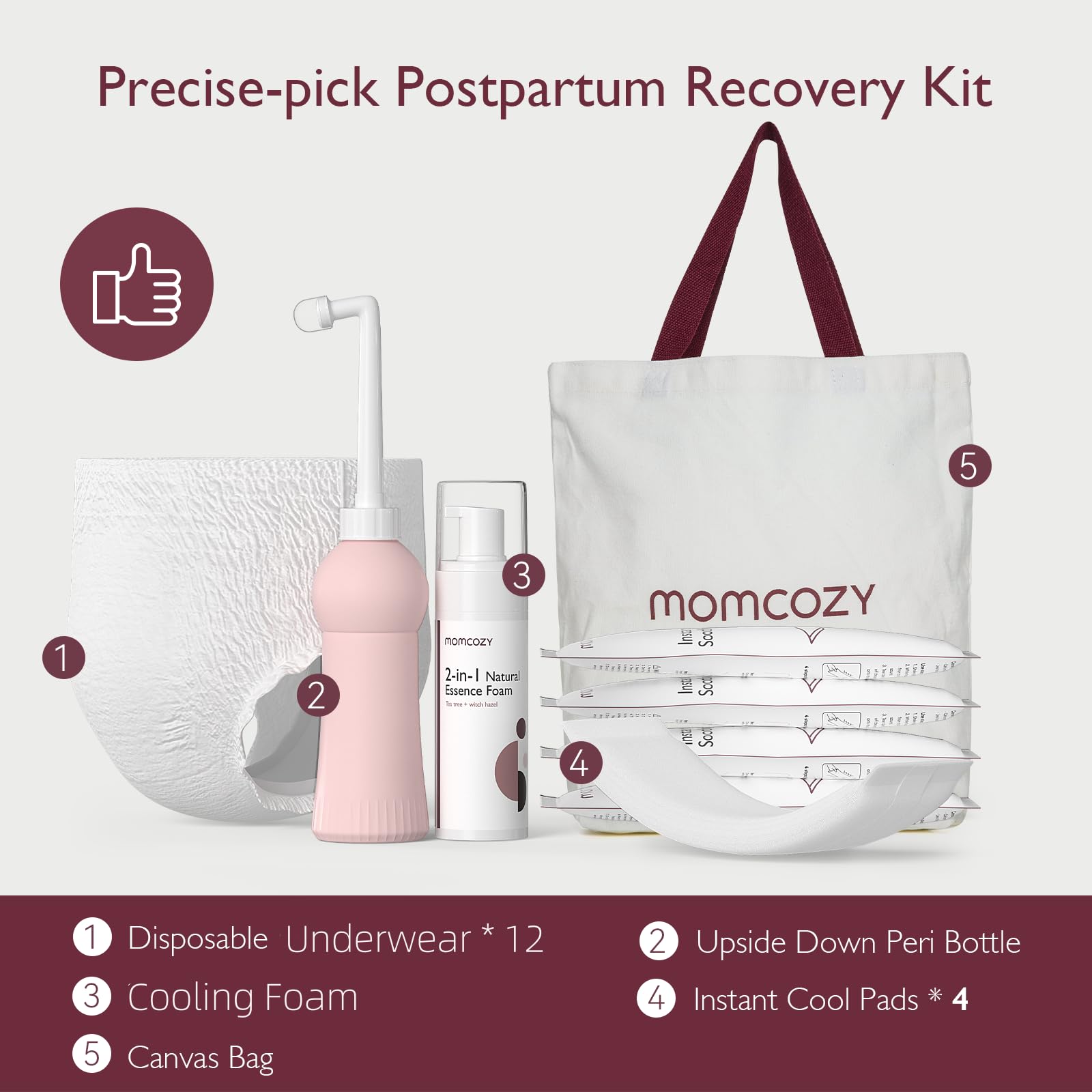 Momcozy Postpartum Recovery Essentials Kit, 19 PCS Labor Delivery Mom Care Set, Self-Absorbent